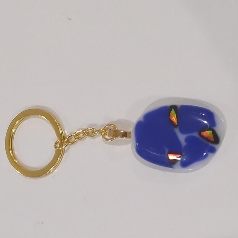 Unique blue Hand crafted artisan bag charm or key chain with Dichroic glass
